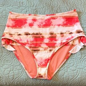 NWOT Aerie Pink Tie Dye High-Waisted Full Coverage Bikini Bottoms Size L